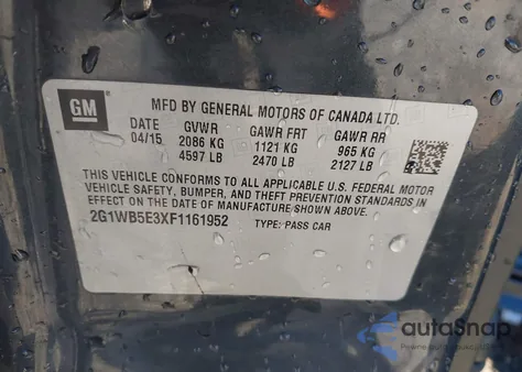 2015 Chevrolet Impala Limited Lt from USA, damaged, VIN 2G1WB5E3XF1161952